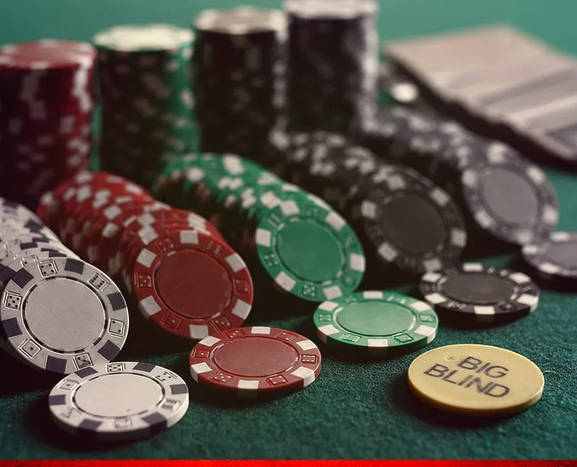 Big blind chip and poker chips on a table